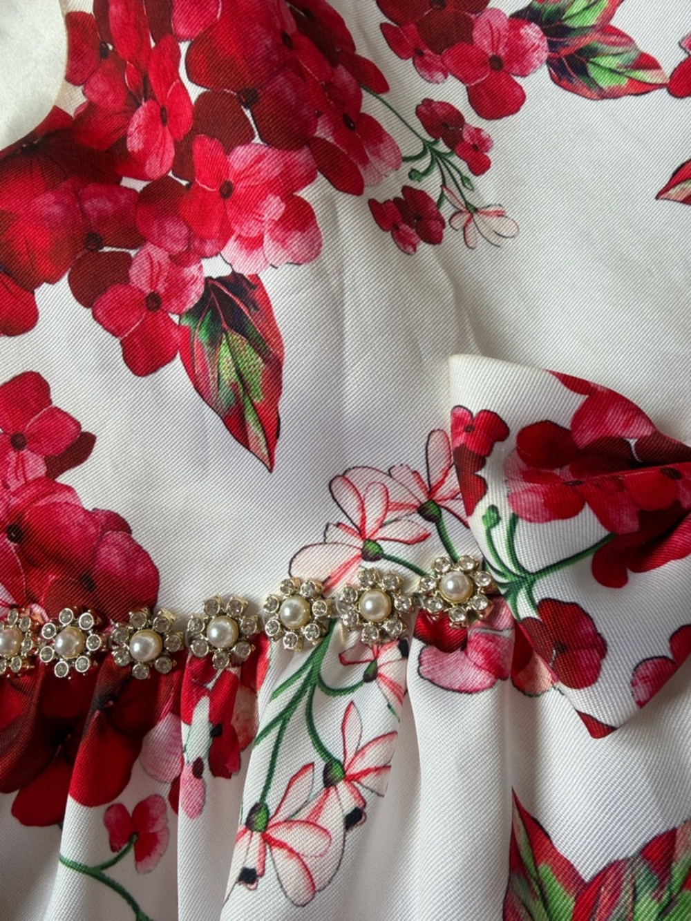 Red Floral Tulle Hem Girls' Dress - Picture 2 of 5